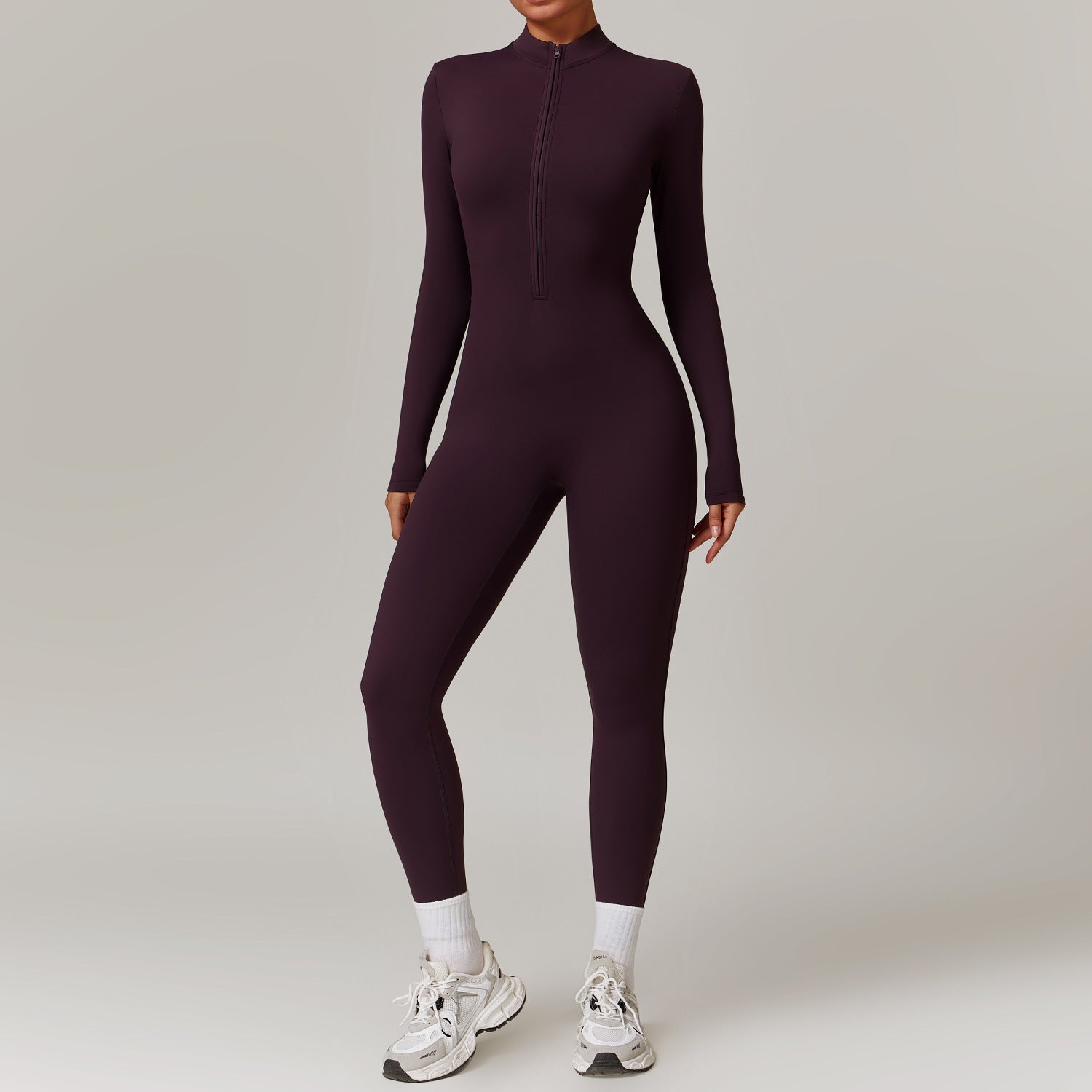 Warm Zipper Long-Sleeved Jumpsuit Yoga Fitness Sports Pants Breathable Bodysuit Women'S Clothing