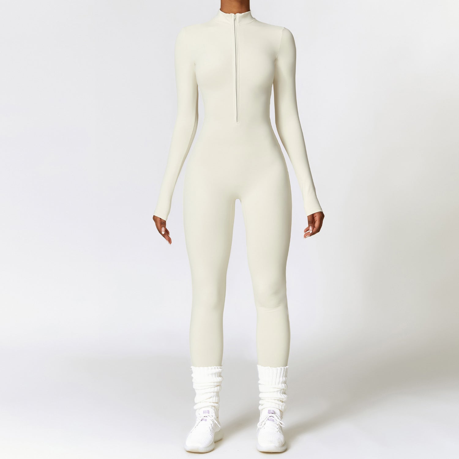 Warm Zipper Long-Sleeved Jumpsuit Yoga Fitness Sports Pants Breathable Bodysuit Women'S Clothing